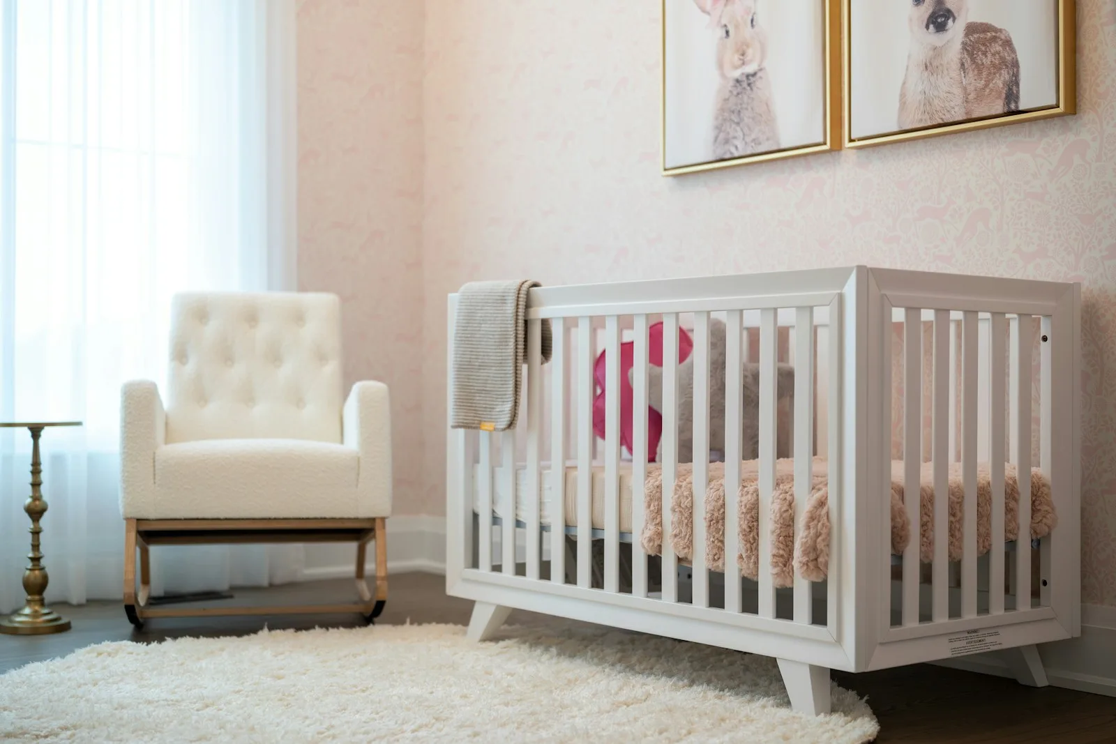 A calm nursery room with a white crib